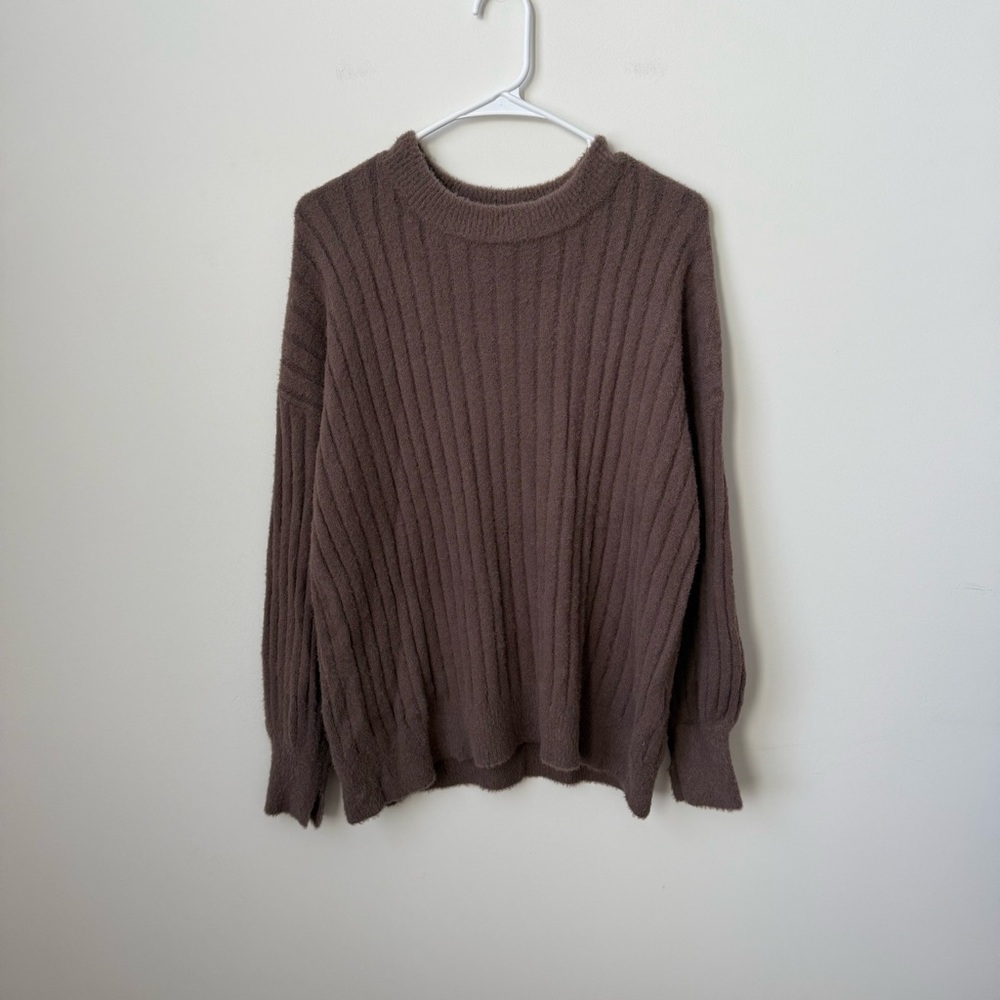NEW Aerie Buttercream Ribbed Crew Sweater Soft Mocha Brown Size XS‎